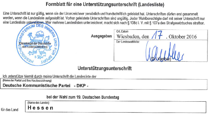 Formblatt Unterstuetzungsunterschrift Bundestagswahl 2017